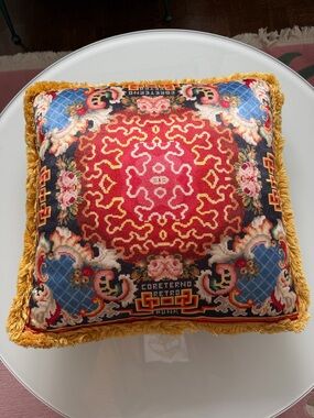 Handmade Italian Coreterno Retrogaming Cushion with Gold Fringe